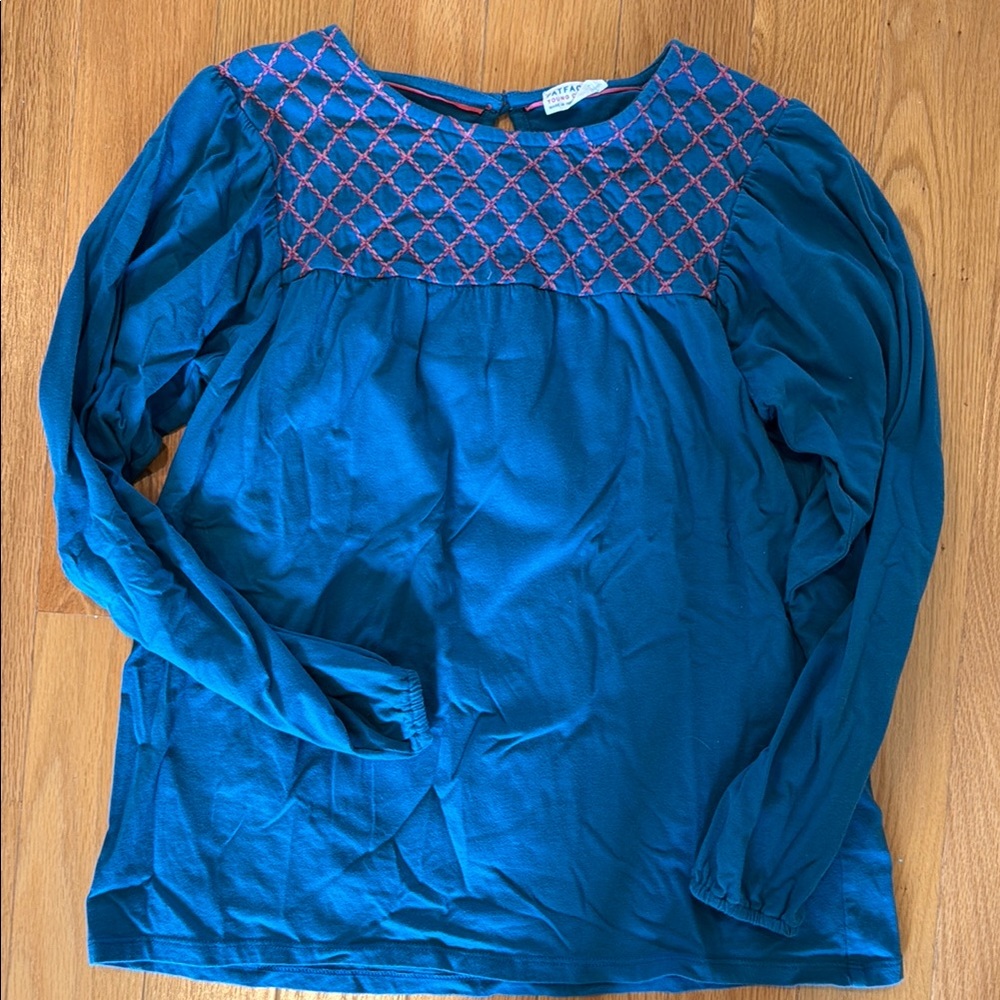 Fat Face Teal Blouse with Pink Embroidery